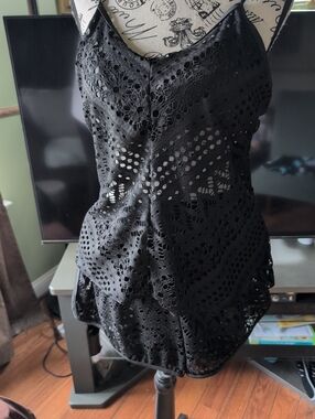 Women's Two Piece Swimsuit Black Crochet Size Large With Short Pants And Top